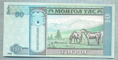 1431 BANCNOTA - MONGOLIA - 10 TUGRIK - anul 2002 -SERIA 3934457 -starea care se vede foto