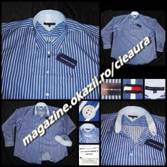 CAMASA BARBATEASCA 3XL 47- 48 firma TOMMY HILFIGER ALBASTRA DUNGI VERTICALE ALBE 100% BUMBAC MANECA LUNGA COLECTIE NOUA CAMASI BARBATI BARBATESTI XXXL foto