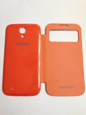 Husa Toc Side Flip Samsung Galaxy S4 i9505 Piele Eco cu Capac Spate Orange Portocaliu S-View ! Livrare Gratuita ! foto