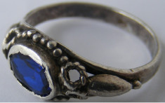 Inel vechi din argint cu piatra albastra (5) - de colectie foto