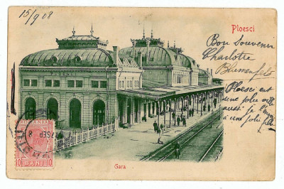 1431 - PLOIESTI, Railway Station, Romania - old postcard - used - 1908 - TCV foto
