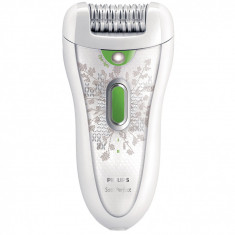 Epilator cu cap pivotant Philips HP6570/00, 32 pensete, 2 accesorii, 2 viteze, alb/verde, Nou ! Livrare Gratuita ! foto