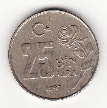 Turcia 25 bin lira , 25.000 lire 1997