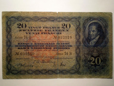 105. ELVETIA 20 FRANCS FRANCI 20 IANUARIE 1949 SR. 519 foto