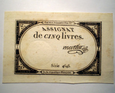 132. FRANTA REPUBLICA ASIGNAT 5 CINQ LIVRES MARTIN 1793 SR. 4645 foto