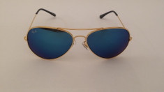 Ray Ban Aviator Blue Rama Aurie lentila albastra (logoo gravat laser) foto