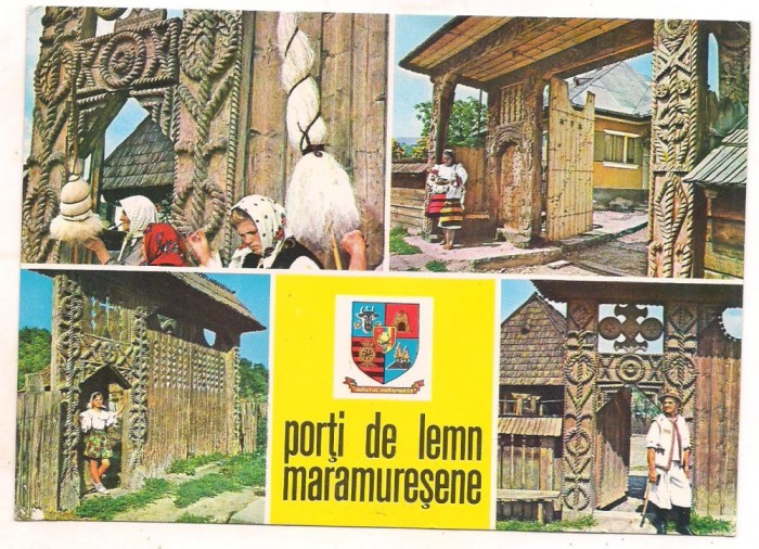 #carte postala(ilustrata)-MARAMURES-PORTI DE LEMN