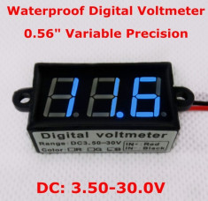 Voltmetru digital cu leduri albastre, 3.5 - 30 V, waterproof, rezistent la apa foto