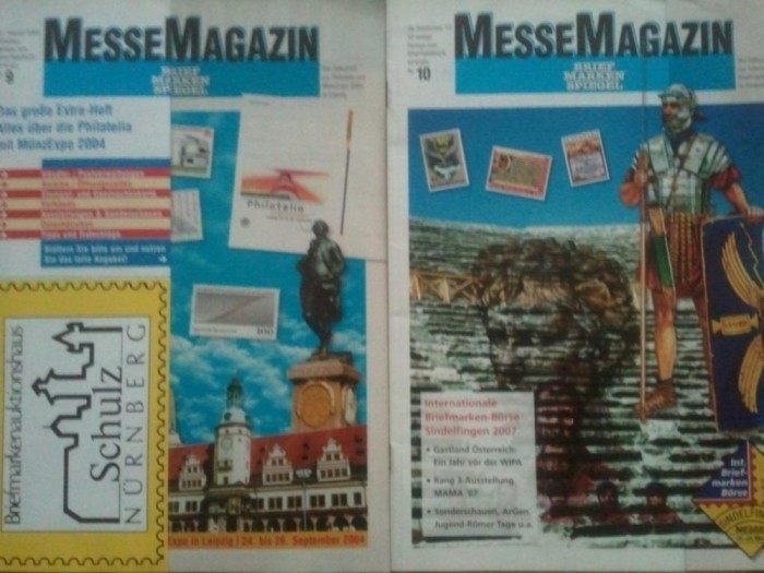 Lot reviste filatelice Messe Magazin Schulz Nurnberg - Germania, full color, 50 roni lotul, taxele postale gratuite