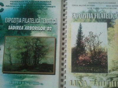 Lot cataloage (foarte voluminoase) Expozitia Filatelica Tematica Sadirea Arborilor &amp;#039;02 si Expozitia Filatelica Luna Padurii, 100 roni lotul, taxele 0 foto