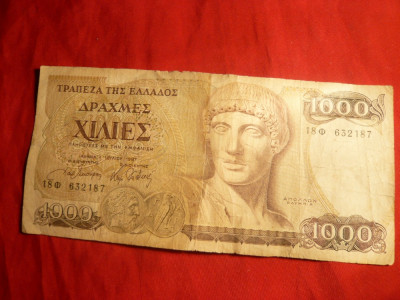 Bancnota 1000 Drahme 1987 Grecia , cal.Buna-F.Buna foto