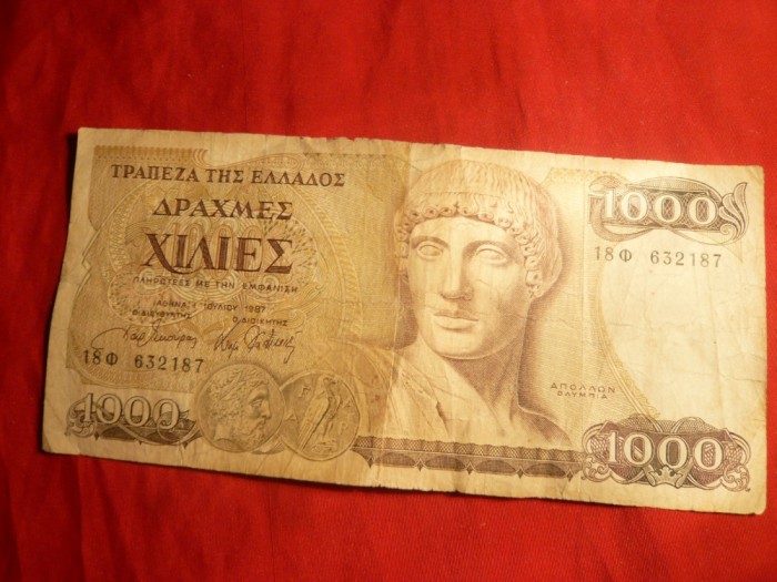 Bancnota 1000 Drahme 1987 Grecia , cal.Buna-F.Buna