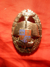 Insigna Academia Militara , metal argintat , h= 6 cm foto