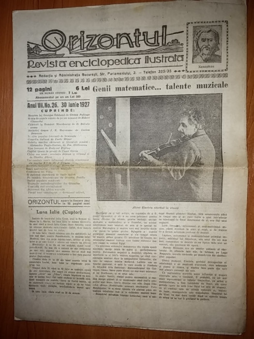 revista orizontul 30 iunie 1927 ( albert einstein cantand la vioara )