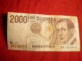 Bancnota 2000 Lire Italia 1990 ,cal.medie-buna
