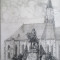 Cluj Biserica Sf. Mihail statuia Matei Corvin acvaforte gravura ARANYOSSY Gyorgy