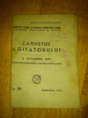 Carnetul agitatorului - nr. 58. 2 octombrie 1949, Ziua Internationala a luptei pentru pace - Directiunea Propagandei si Agitatiei, PMR, comunism foto