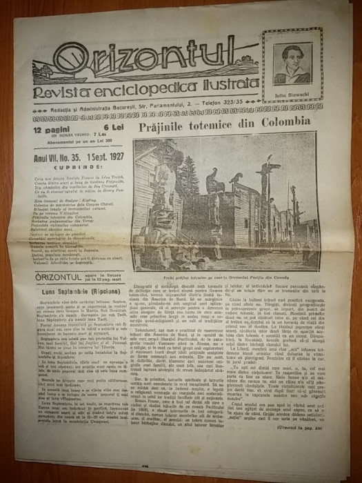 revista orizontul 1 septembrie 1927 ( revista encicolpedica ilustrata )