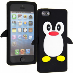 Husa pinguin silicon iphone 5 + folie display + expediere gratuita Posta