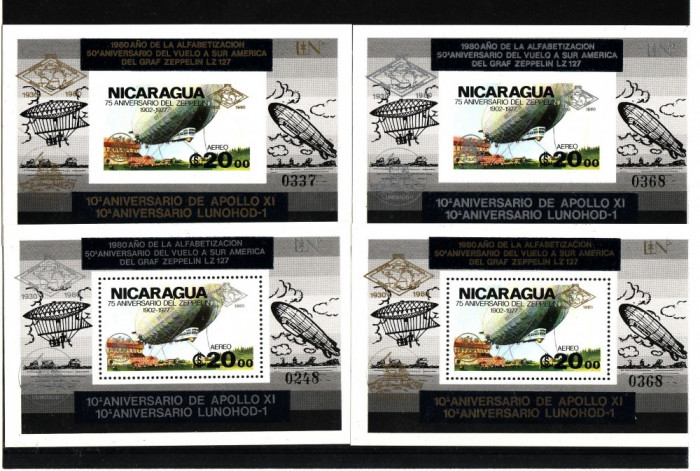 NICARAGUA 1980 ZEPPELIN -SUPRATIPAR AUR SI ARGINT- FOARTE RARE COTA MICHEL 200 EURO