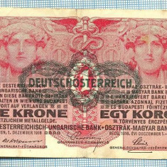 1700 BANCNOTA - AUSTRO-UNGARIA(a circulat si in TRANSILVANIA ocupata) - 1 KRONE - anul (1919) -SERIA 225143 - DEUTSCHOSTERREICH -starea care se vede