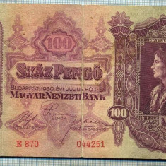 1678 BANCNOTA - UNGARIA (scris si in romaneste) - 100 PENGO - anul 1930 -SERIA 044251 (Matei Corvinul) -starea care se vede