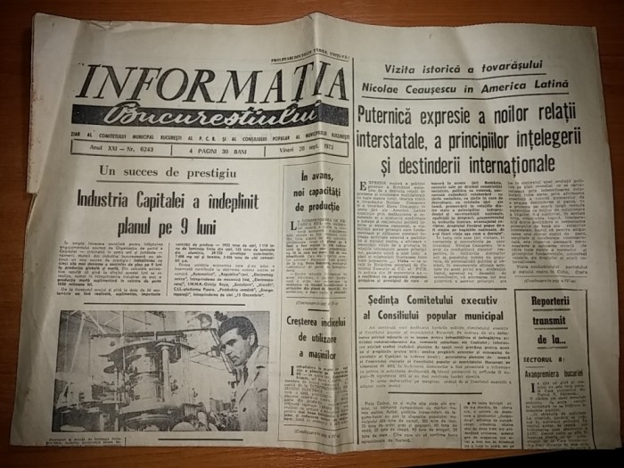 ziarul informatia bucurestiului 28 septembrie 1973- ceausescu in america latina