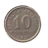 G4. ARGENTINA 10 CENTAVOS 1951, 3 g., Copper-Nickel, 19 mm Jose de San Martin **, America Centrala si de Sud