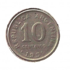 G4. ARGENTINA 10 CENTAVOS 1951, 3 g., Copper-Nickel, 19 mm Jose de San Martin **