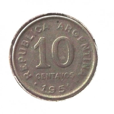 G4. ARGENTINA 10 CENTAVOS 1951, 3 g., Copper-Nickel, 19 mm Jose de San Martin ** foto
