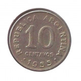 G4. ARGENTINA 10 CENTAVOS 1955, 3 g., Nickel Clad Steel, 19 mm, San Martin **, America Centrala si de Sud