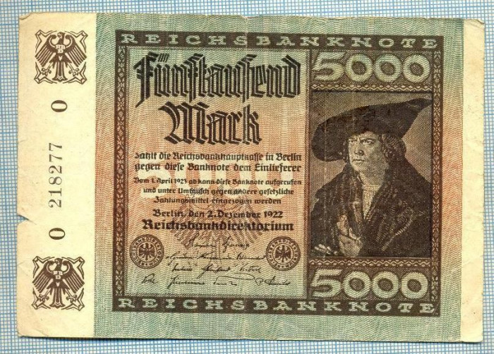 1785 BANCNOTA - GERMANIA - 5 000 MARK - anul 1922 -SERIA 218277 -starea care se vede