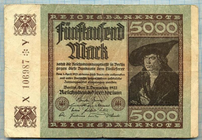 1786 BANCNOTA - GERMANIA - 5 000 MARK - anul 1922 -SERIA 106987 -starea care se vede