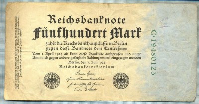 1775 BANCNOTA - GERMANIA - 500 MARK - anul 1922 -SERIA 19480123 -starea care se vede foto
