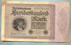 1752 BANCNOTA - GERMANIA - 100 000 MARK - anul 1923 -SERIA 05795146 -MESAJ SCRIS: CA AMINTIRE HUGO MOSCOVICI, ODOBESTI,1925 -starea care se vede foto