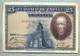 1742 BANCNOTA - SPANIA - 25 PESETAS - anul 1928 -SERIA 302143 -starea care se vede