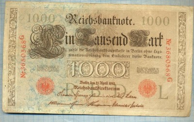 1755 BANCNOTA - GERMANIA - 1 000 MARK - anul 1910 -SERIA 3680568 -starea care se vede foto