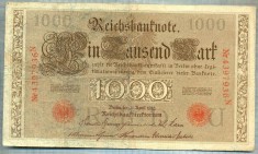 1757 BANCNOTA - GERMANIA - 1 000 MARK - anul 1910 -SERIA 4397936 -starea care se vede