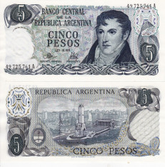 ARGENTINA 5 pesos ND (1974-76) UNC!!! foto