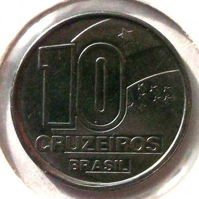G4. BRAZILIA 10 CRUZEIROS 1990, 4.36 g., Stainless Steel, 22.5 mm UNC ** foto