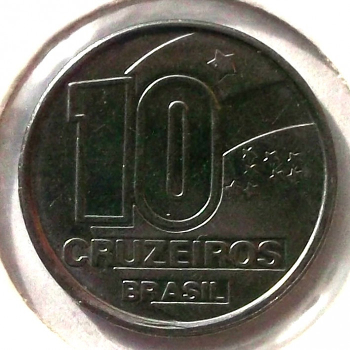 G4. BRAZILIA 10 CRUZEIROS 1990, 4.36 g., Stainless Steel, 22.5 mm UNC **
