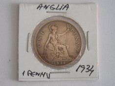 CMS1 -MONEDA ANGLIA - ONE PENNY EMISA IN ANUL 1934 foto