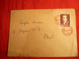 Plic circulat cu 55 Bani M.Eminescu ,stamp. rosie 1958