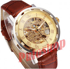 Ceas mecanic-automatic Sewor Luxury Gold Skeleton + cutie CADOU! foto