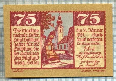 1831 BANCNOTA NOTGELD - AUSTRIA - 75 HELLER - anul 1921 -SERIA FARA -starea care se vede foto