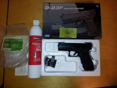 VAND PISTOL AIRSOFT GREENGAS BLOWBACK - ASG GLOCK 23F + TUB PREDATOR ULTRA GAS + 1000 bile 0.28 g foto