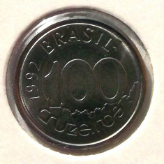 G4. BRAZILIA 100 CRUZEIROS 1992, 2.38 g., Stainless Steel, 18 mm UNC **