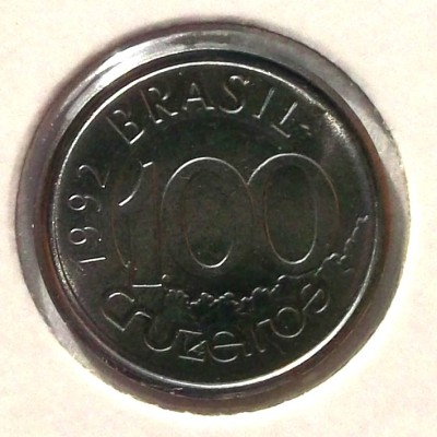 G4. BRAZILIA 100 CRUZEIROS 1992, 2.38 g., Stainless Steel, 18 mm UNC ** foto