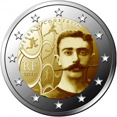 2 euro comemorativa FRANTA 2013 P.Coubertin, UNC foto