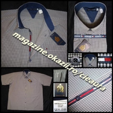 CAMASA BARBATEASCA 5XL 51-52 100% BUMBAC MANECA SCURTA firma TOMMY HILFIGER PATRATELE CAROURI ALBE GRI NEGRE COLECTIE NOUA CAMASI BARBATI XXXXXL foto